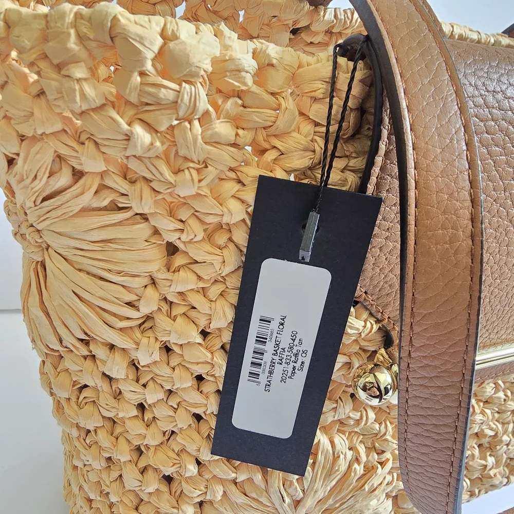Strathberry Floral Raffia Basket Tote Straw Tan - Picture 9 of 15